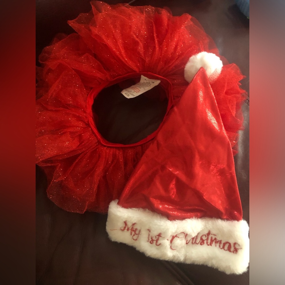 Zak and Zoey First Christmas tutu and Santa hat